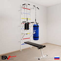 Шведская стенка Sv Sport усиленная 6932 (Турник стандарт/Брусья/Стойка/Скамья/Трапеция/Цепь/Мешок 22кг)