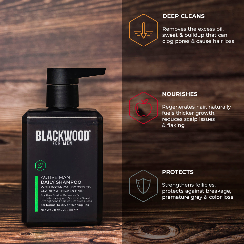 Blackwood For Men, Active Man Daily, шампунь для нормальных, жирных или истонченных волос, 200 мл (7 жидк. Унций)