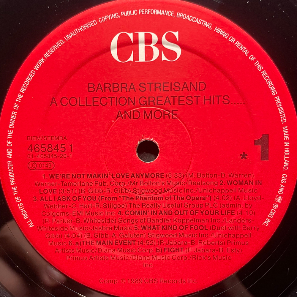 Barbra Streisand ‎– A Collection Greatest Hits...And More (Голландия 1989г.)
