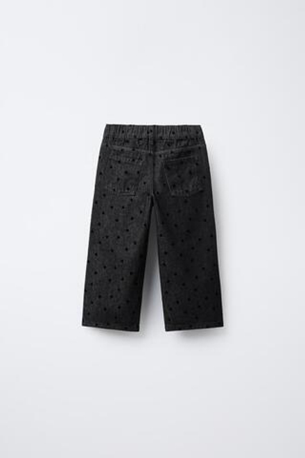 ZARA ДЖИНСЫ WIDE LEG С СЕРДЕЧКАМИ И ФЛОКОВЫМ ПОКРЫТИЕМ, ЧЕРНЫЙ