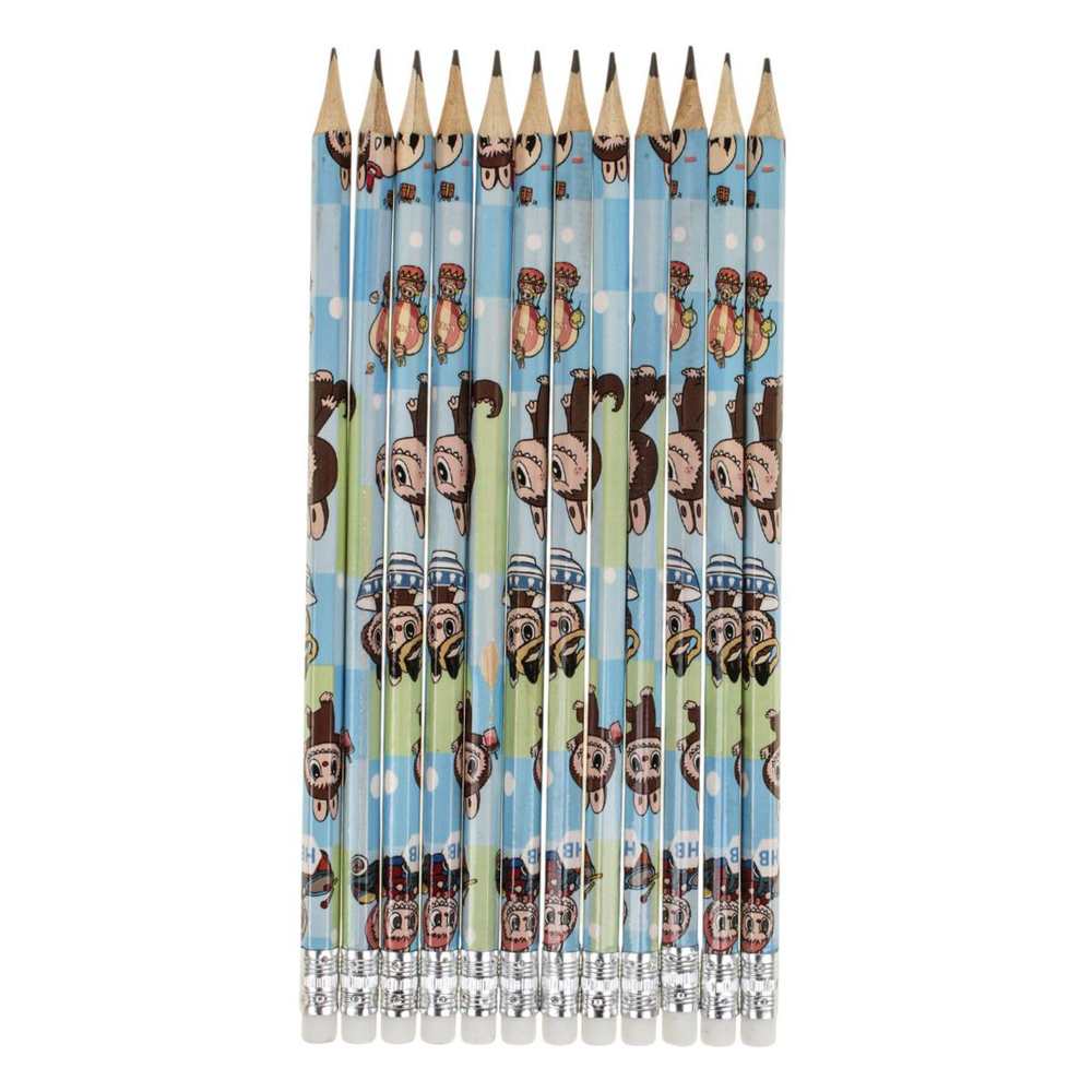 Карандаш ч/г НВ дер. "Зубастик" с ластиком, корп. шестигран. (Mazari) (Комплект 12шт.)