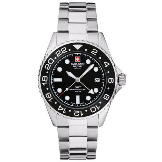 С браслетом Мужские наручные часы с серебряным браслетом Swiss Alpine Military 7052.1137 diver 42mm 10ATM