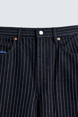 ZARA X CHAMPION ® ДЖИНСЫ BAGGY FIT В ПОЛОСКУ, СИНИЙ