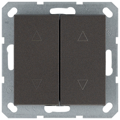 Выключатель двухклавишный для штор 10A 250V~ с накладкой, цвет Мокко