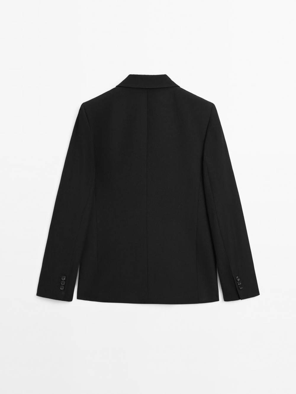 Massimo Dutti Двубортный укороченный блейзер из смесовой шерсти, черный