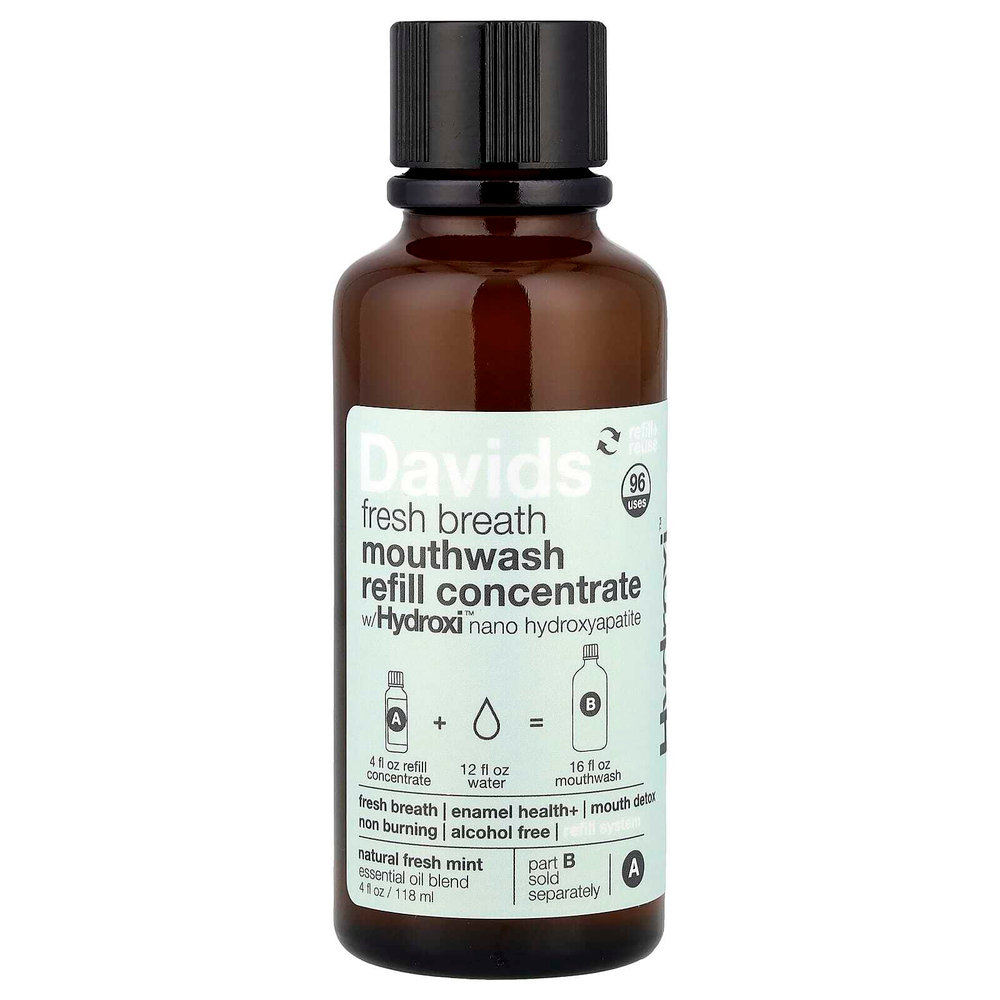 Davids, Концентрат жидкости для полоскания рта Fresh Breath, натуральная свежая мята, 118 мл (4 жидк. Унции)