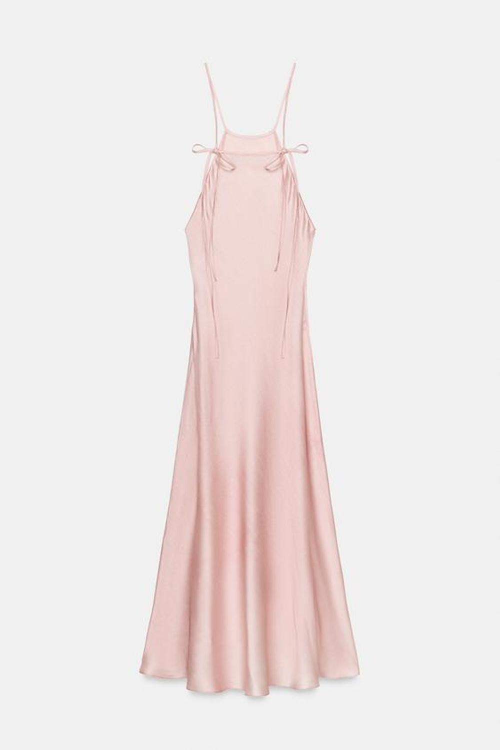 ZARA АТЛАСНОЕ ПЛАТЬЕ ХАЛТЕР ZW COLLECTION, РОЗОВЫЙ