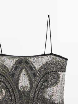 Massimo Dutti Короткое платье с вышивкой - STUDIO, серебряный