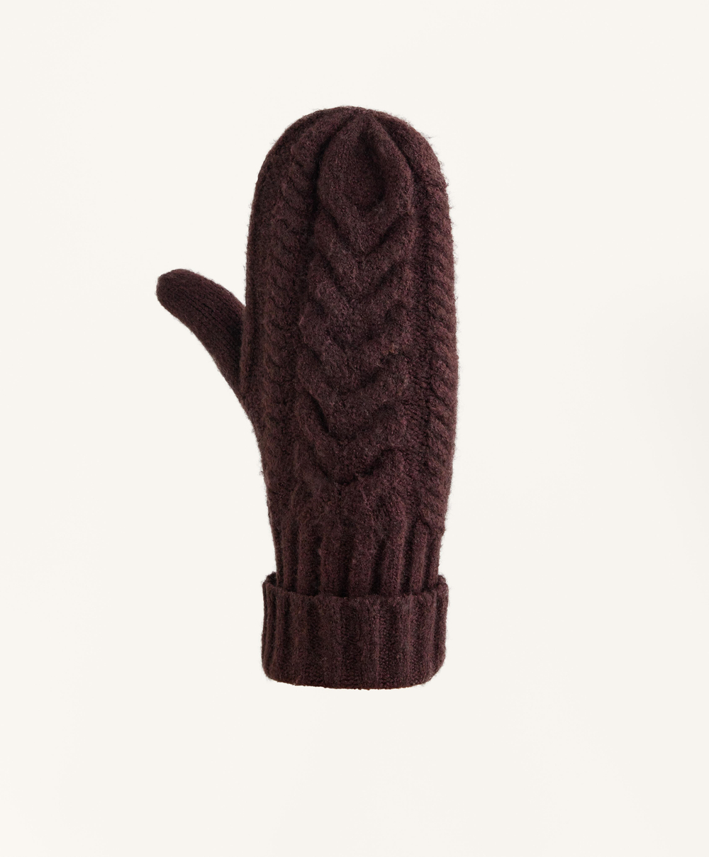 Oysho Варежки с аранским узором, темно-виный
