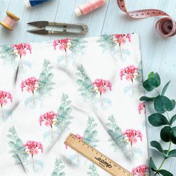 Ткань ниагара бледно-розовые гвоздики на белом фоне