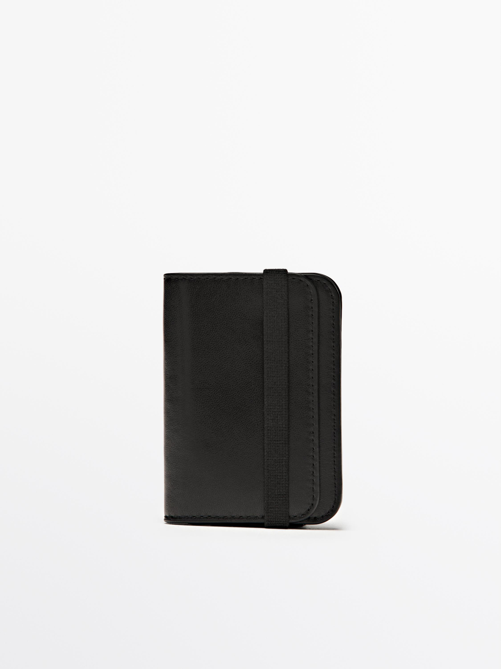 Massimo Dutti Визитница из кожи наппа с клапаном, черный