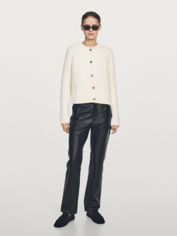 Massimo Dutti Короткий трикотажный кардиган с золотистыми пуговицами, белый