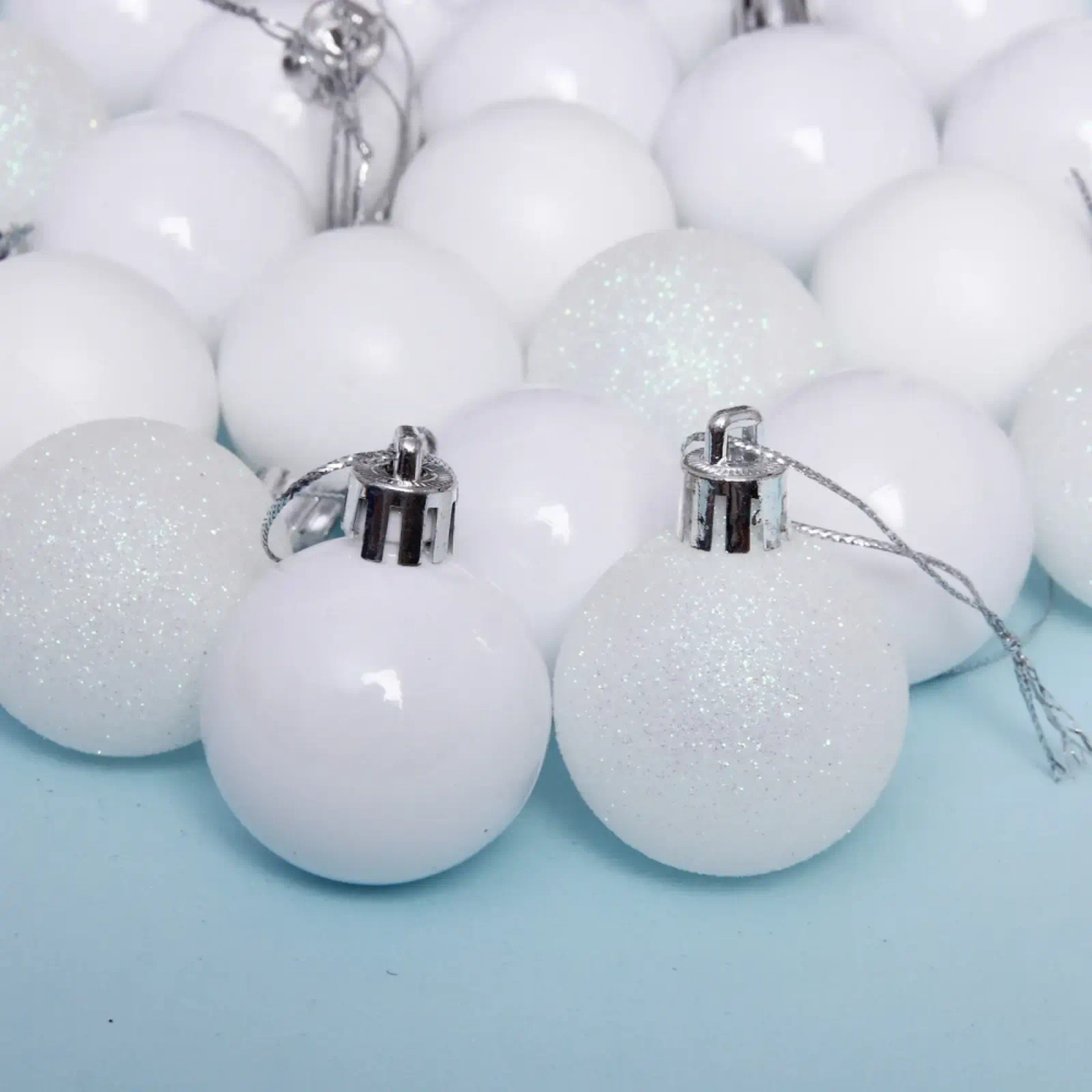 Новогодние шары 4 см (набор 24 шт) «Микс фактур», белый
