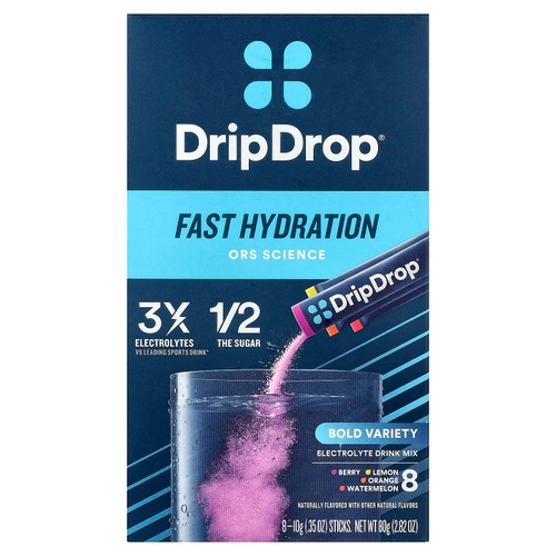 DripDrop, Electrolyte Drink Mix, Bold Variety, 8 Sticks, 0.35 oz (10 g) Each
