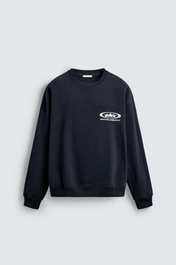 ZARA ТОЛСТОВКА С КОМБИНИРОВАННЫМ ПРИНТОМ, СИНИЙ