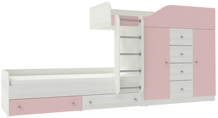 Двухъярусная кровать КарИВи Астра 6 Белое Дерево Розовый