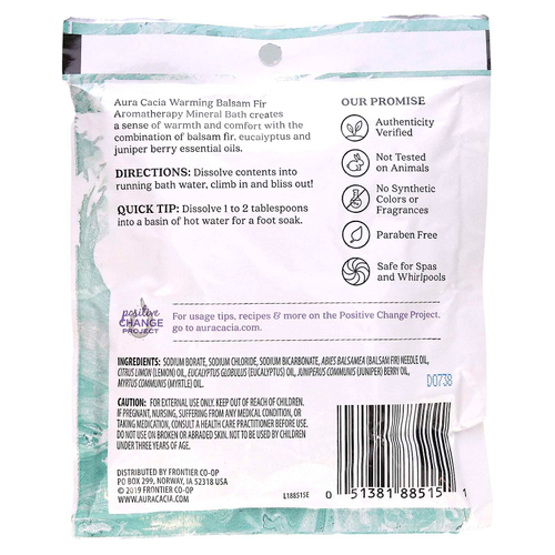 Aura Cacia, Ароматерапевтическое минеральное средство для ванны, согревающая бальзамическая пихта, 2,5 унции (70,9 г)