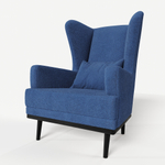 Мягкое кресло с ушами Фантазёр L-14 (Синий), искусственный мех, на высоких ножках, для отдыха и чтения книг. В гостиную, балкон, спальню и переговорную комнату.