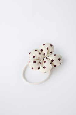 ZARA НАБОР ИЗ ДВУХ РЕЗИНОК ДЛЯ ВОЛОС С ЦВЕТАМИ И ГОРОШКОМ, КОРИЧНЕВЫЙ