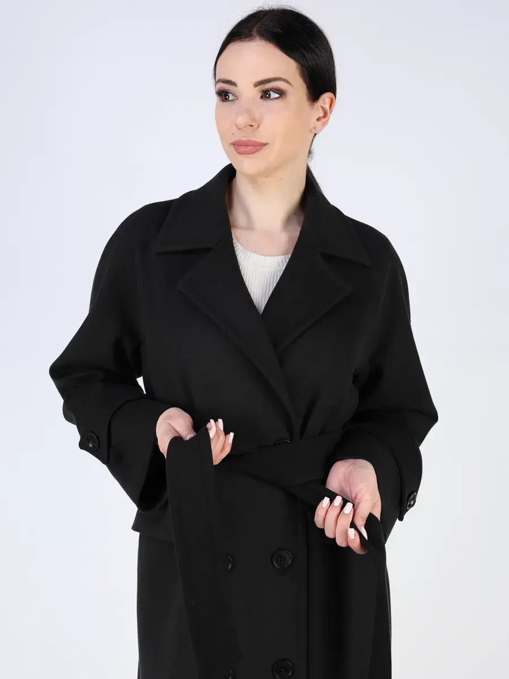 Пальто демисезонное длинное с поясом