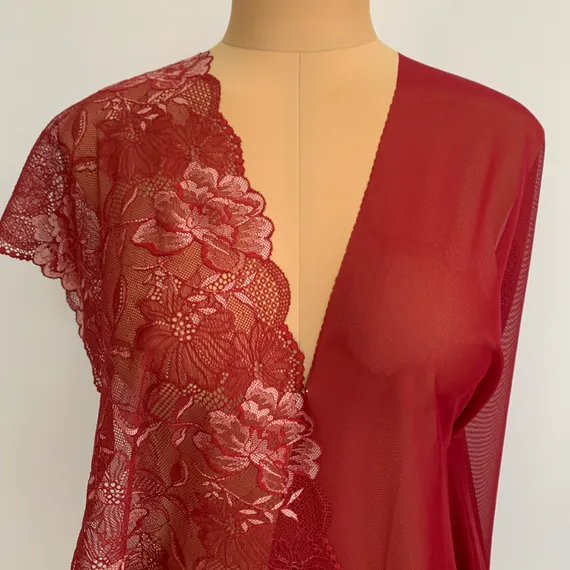 Кружево эластичное бордо/цветы 21 см