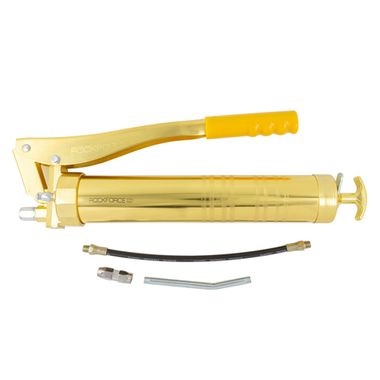 Шприц для нагнетания густой смазки ручной 900мл в комплекте с жестким(L-140мм) и гибким(L-300мм) наконечниками (2 штока,''под закладку'') RockForce##Rock FORCE RF-07043A