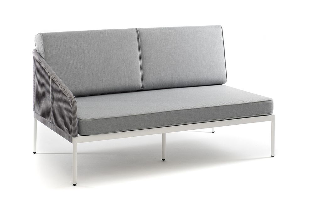 "Канны" правый модуль плетеный из роупа, каркас алюминий светло-серый (RAL7035) шагрень, роуп серый круглый, ткань серая 017