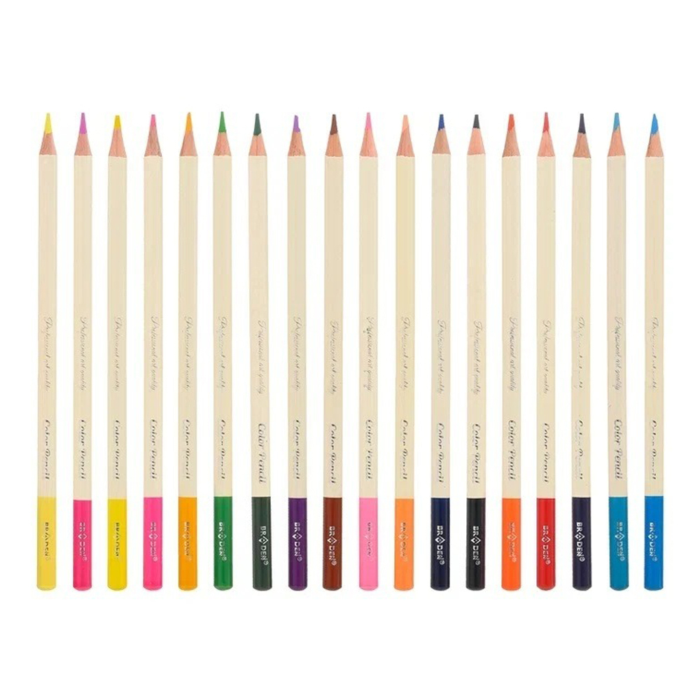 Карандаши цветные, Basir, деревянные, белый корпус, цветная упаковка, 18 шт