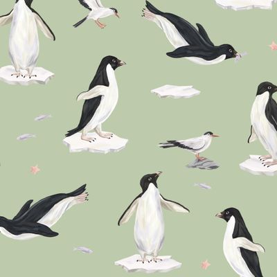 Пингвины на льдинах (светло-зеленый)