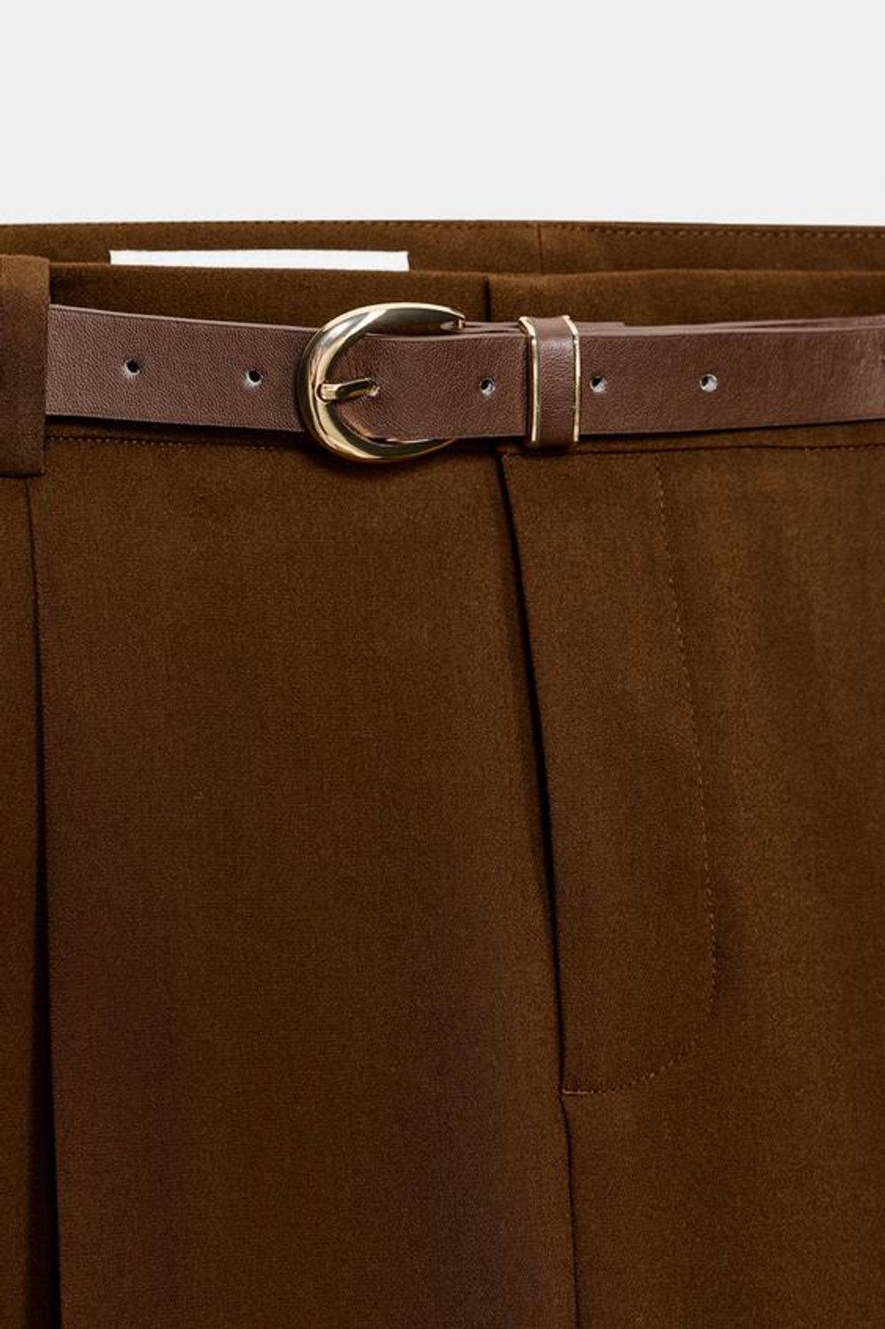 ZARA БРЮКИ С ЗАЩИПАМИ И РЕМНЕМ, КОРИЧНЕВЫЙ