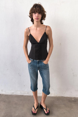 ZARA ТОП С БРЕТЕЛЯМИ И СКЛАДКАМИ, ЧЕРНЫЙ