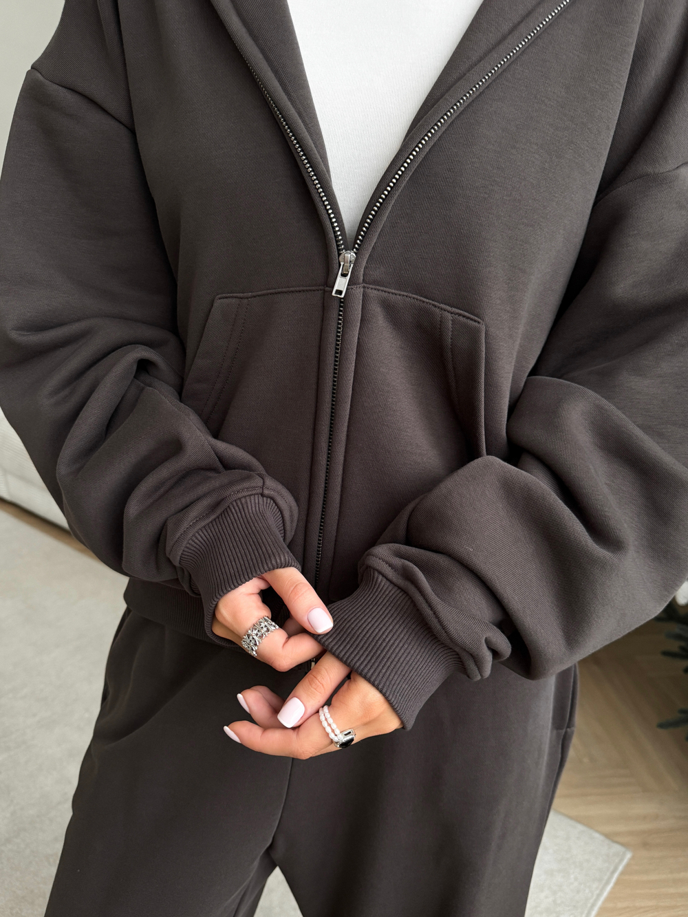 Костюм худи + брюки коричневый