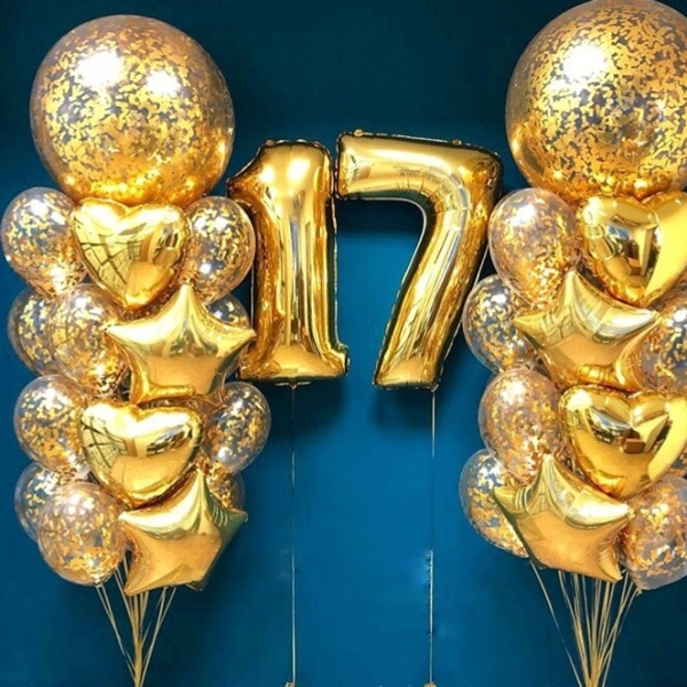Композиция из шаров на 17 лет «Золотая»