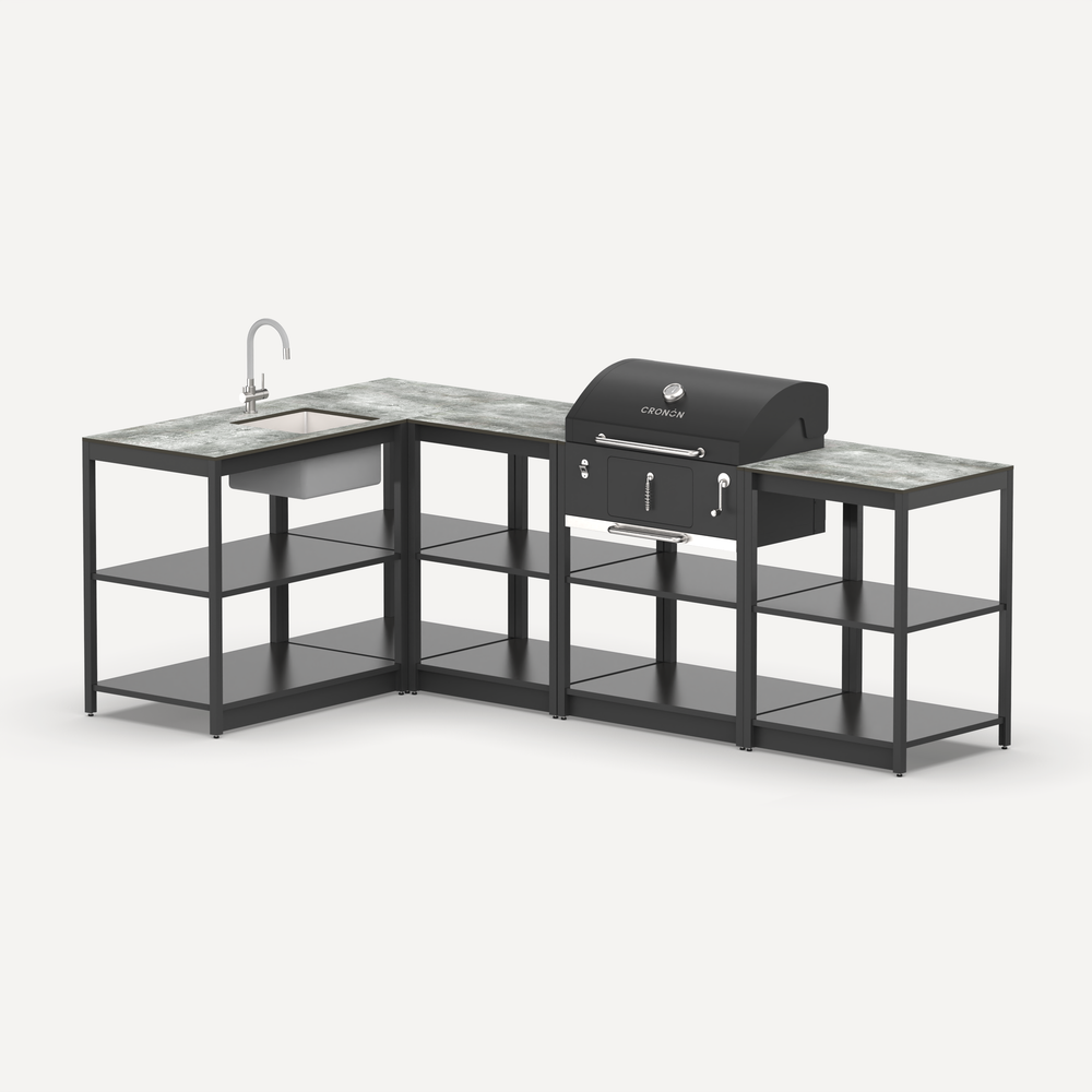 Угловой мангальный комплекс Lounge M-112SB, 2.6x1.5 м, черный/серый каспий