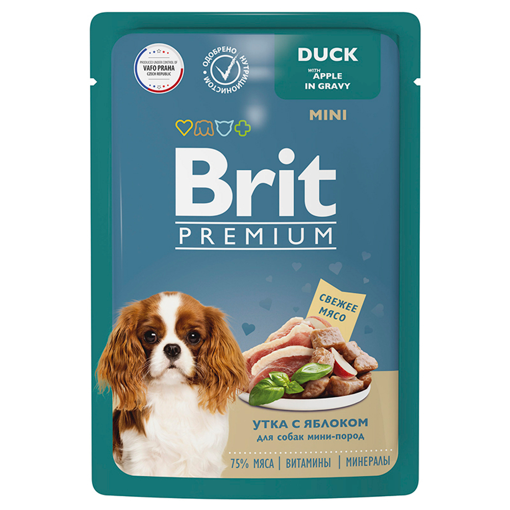 Влажный корм Brit Premium с уткой и яблоком в соусе, для взрослых собак мини-пород, 85 г.