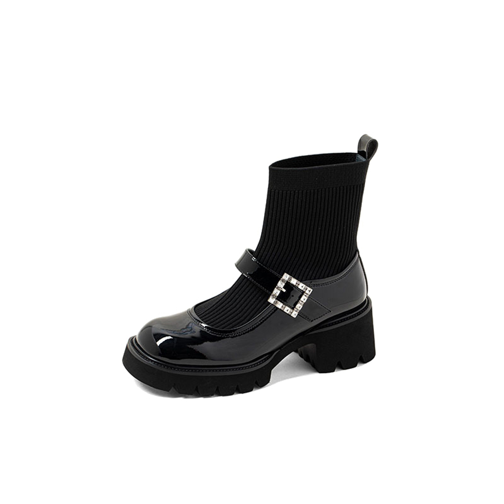 COMELY Sock Boots PU Ankle Boots 5.5cm Women"s Black