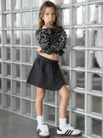 Лонгслив для девочки укороченный, леопард