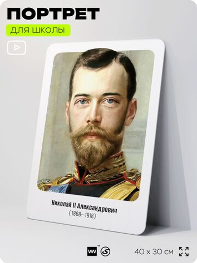 Портрет для школы в кабинет истории "Николай Второй", стенд школьный для класса, деятели науки для оформления классного уголка, 40х30 см, Silver Plane x Айдентика Технолоджи
