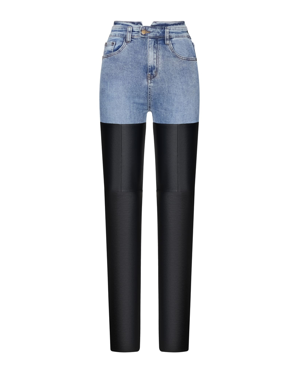 Джинсы зауженные с кожанными вставками, синий