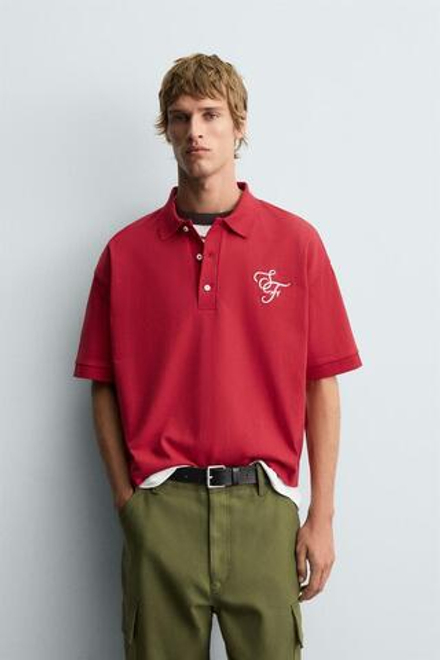 ZARA ПОЛО С ВЫШИВКОЙ, КРАСНЫЙ