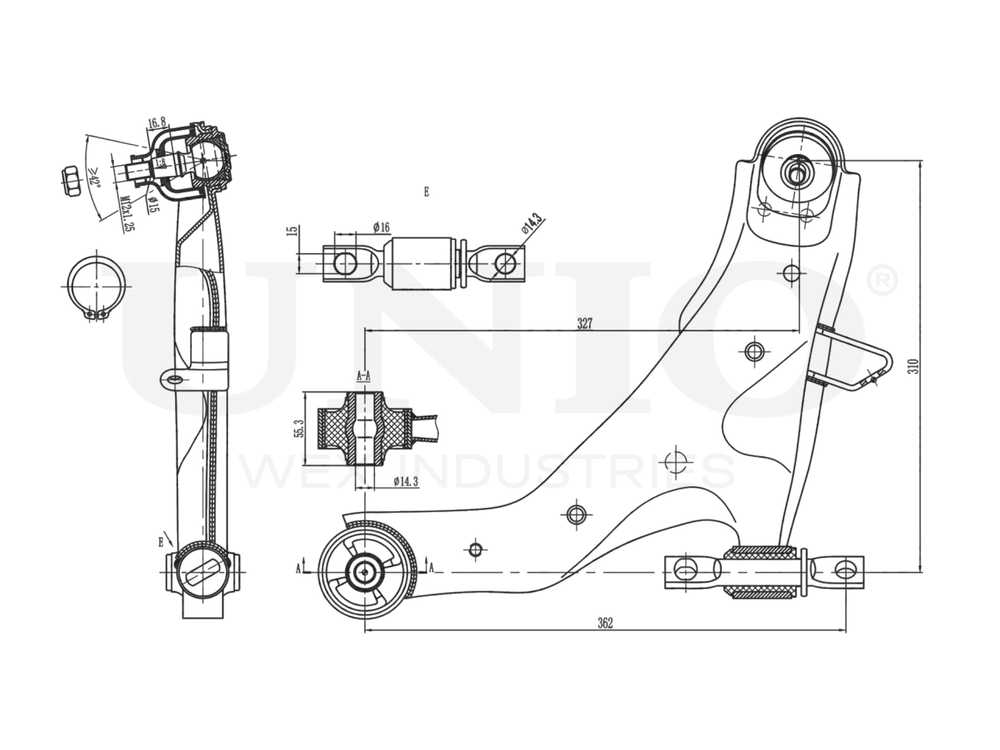 Рычаг подвески поперечный передний нижний левый UNIO SSP-40099
