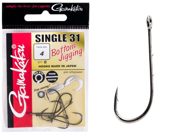 Крючки Gamakatsu SINGLE 31 HOOKS BLACK разм. 04 6шт.