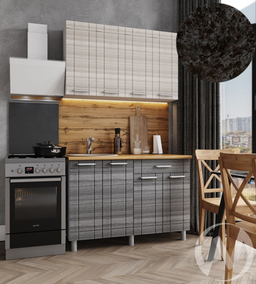 Кухня Салли 1.2м (корпус белый/сандал белый; сандал серый) 26мм кастилло темный