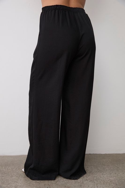 Брюки на резинке из жатой вискозы, черный