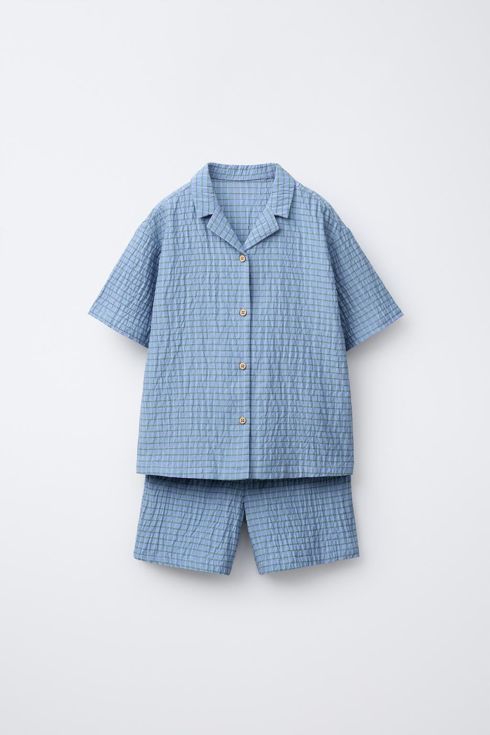 ZARA ПИЖАМА РУБАШКА И БЕРМУДЫ В КЛЕТКУ, СИНИЙ