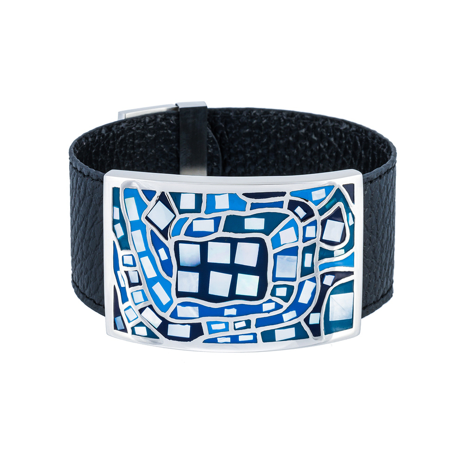 Браслет Fiore Luna на черном кожаном ремешке CB00100-6