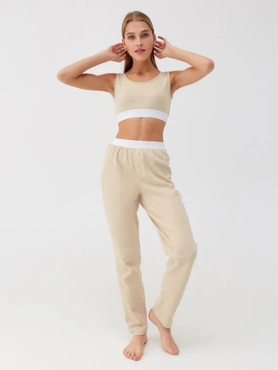 Брюки пижамные женские MINAKU: Home collection цвет бежевый, р-р 52