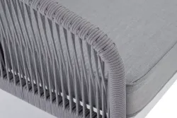 "Канны" диван модульный плетеный из роупа, каркас алюминий белый, роуп светло-серый круглый, ткань светло-серая