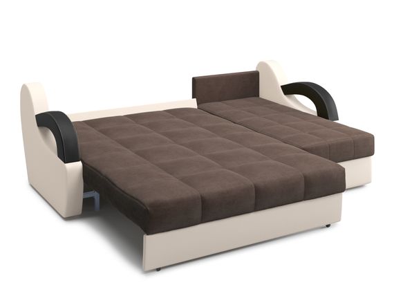 Диван угловой с оттоманкой Мадрид 1,2 - Velutto 23 шоколад/беж кожзам/ коричневая накладка