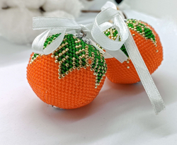 Елочная Игрушка, Шарики на Елку из Бисера, Ручная работа, Мандаринка